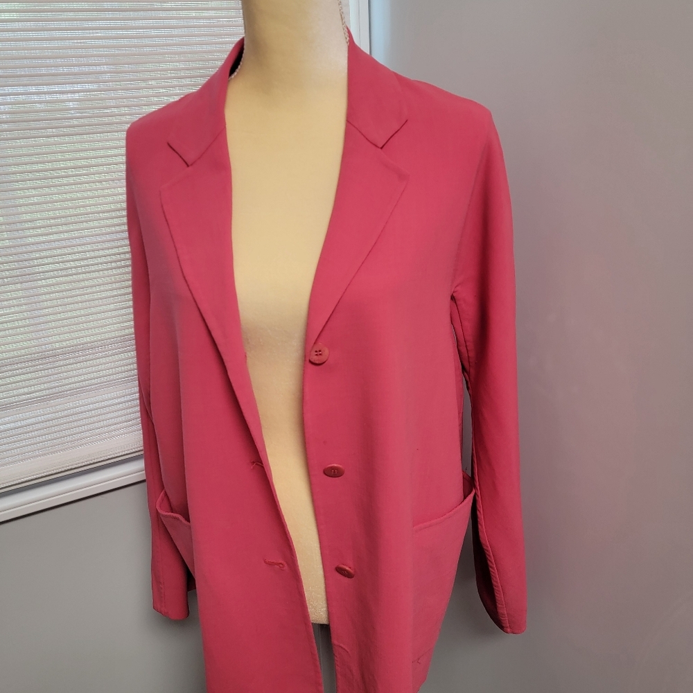 Max Mara Italy Women's Virgin Wool Blend Blazer Suit Pink Lightweight US Large
